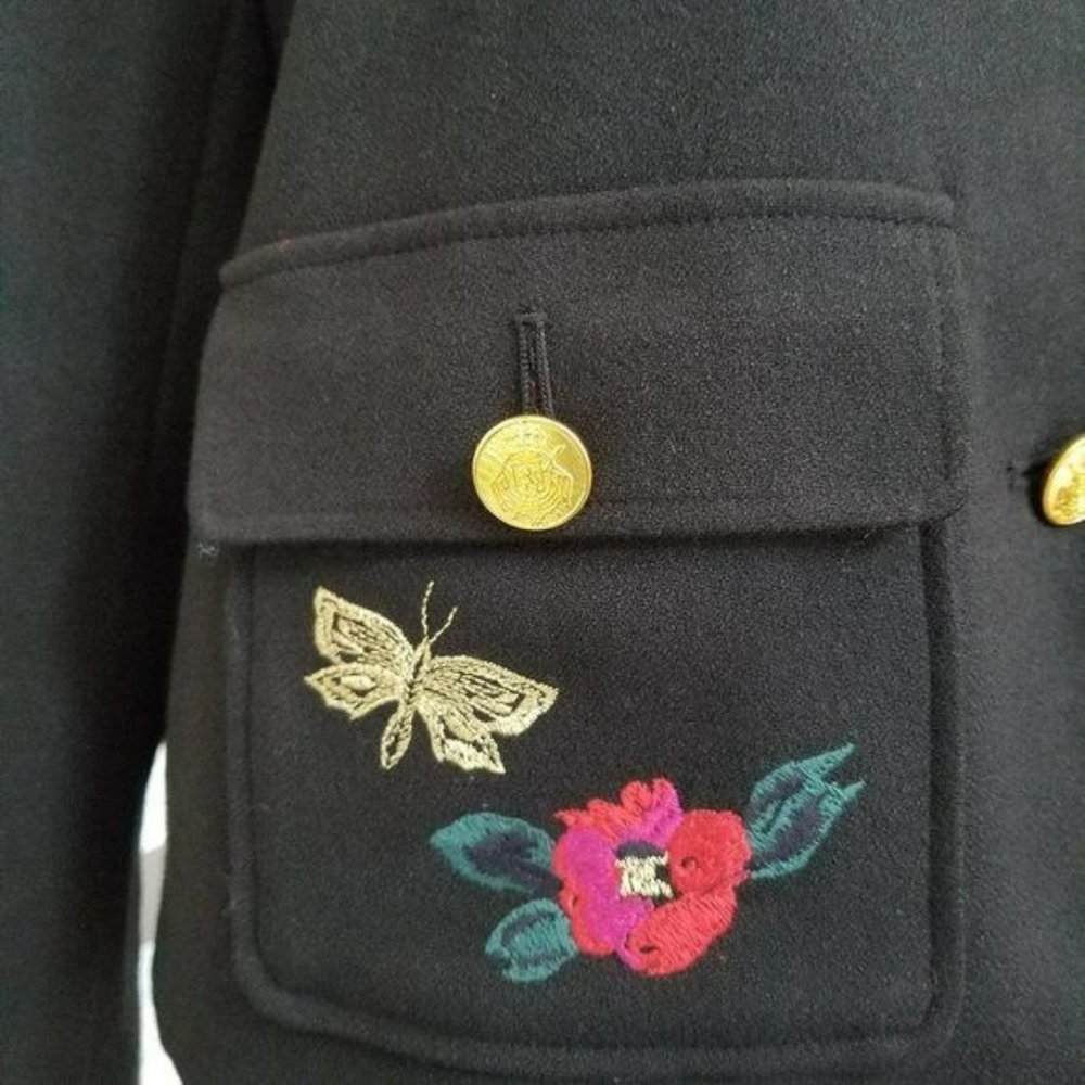 a new day Long Sleeve Jacket Gold Buttons Red Lining Floral Embroidery Size 16 - Picture 7 of 12